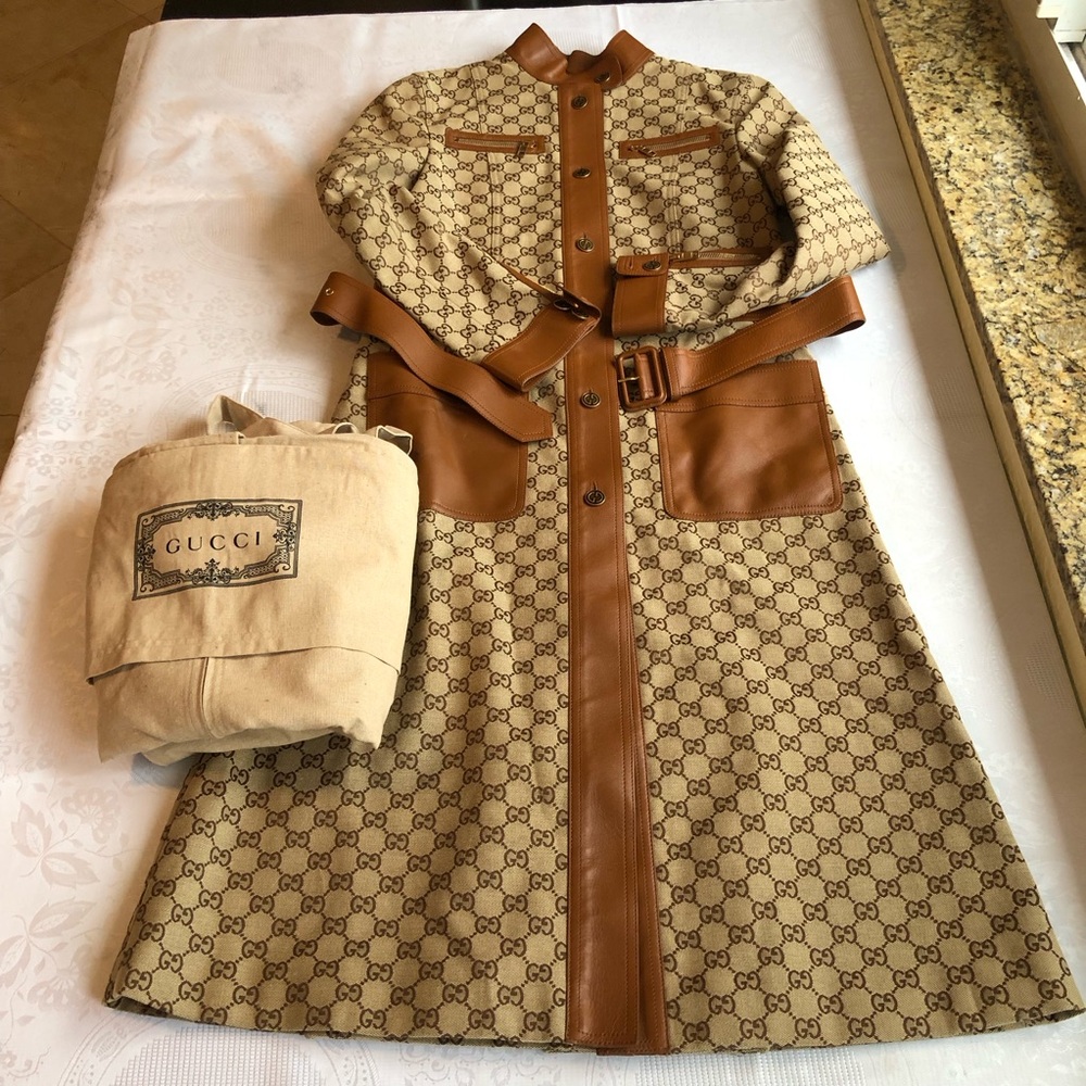 Gucci Canvas/Leather GG Classic Trench Coat Beige/Ebony Women's Size 40(M) - Picture 11 of 16